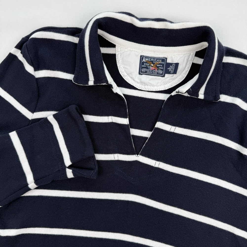 American Living Women M Long Sleeve Top Pullover Navy White Stripes Cotton Shirt